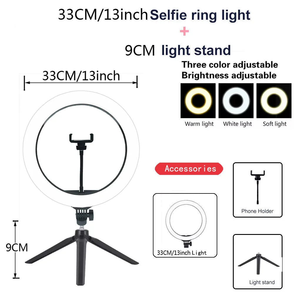 LED Ringlicht 10"/13" mit Stativ – Dimmbares USB Selfie-Licht für Video & Live