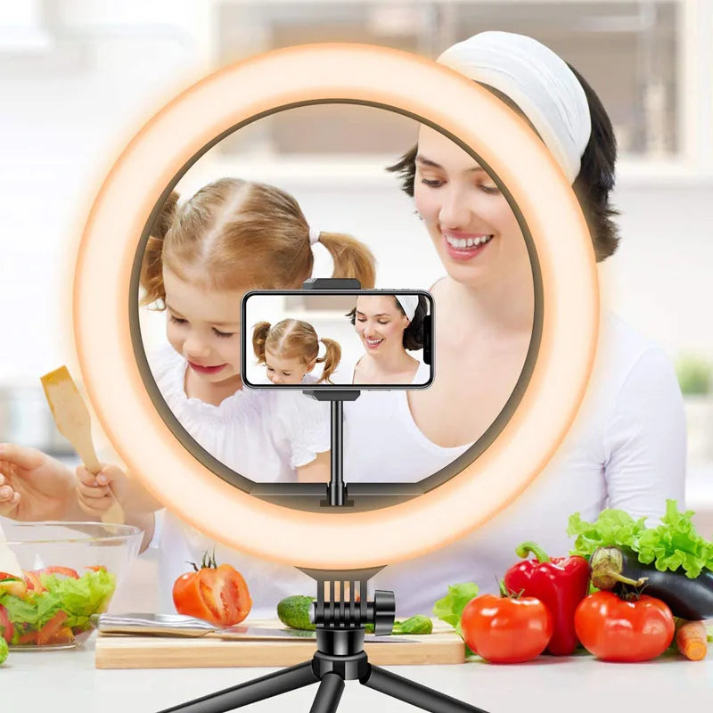 10"/13" LED Ring Light with Tripod – Dimmable USB Selfie Light for Video & Live