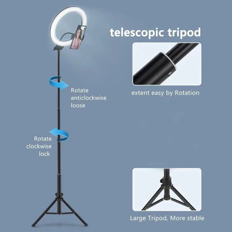 10"/13" LED Ring Light with Tripod – Dimmable USB Selfie Light for Video & Live
