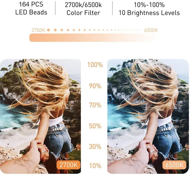 10"/13" LED Ring Light with Tripod – Dimmable USB Selfie Light for Video & Live