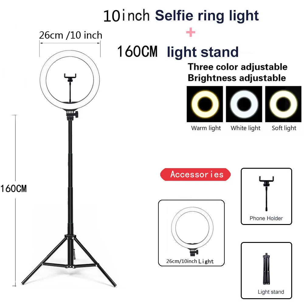 LED Ringlicht 10"/13" mit Stativ – Dimmbares USB Selfie-Licht für Video & Live