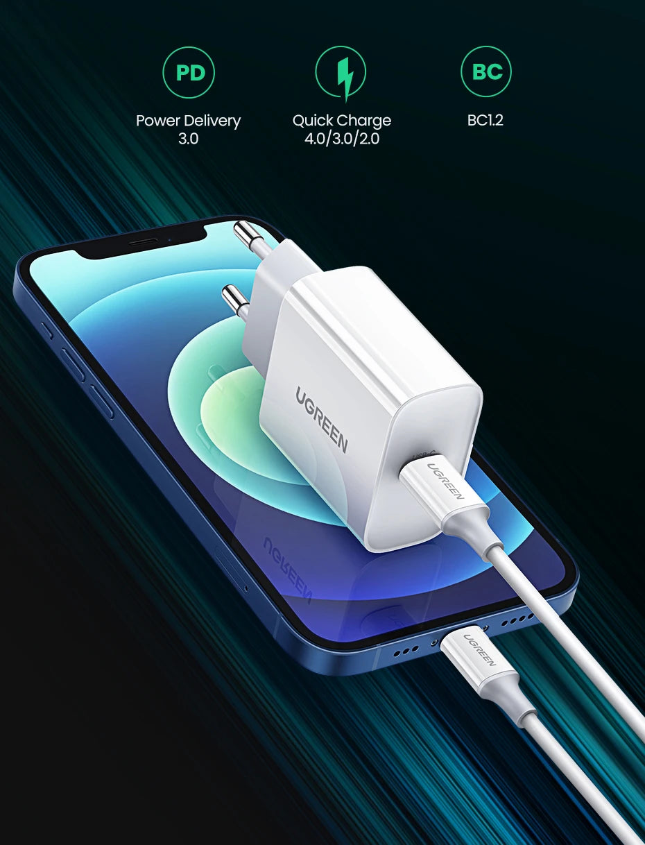 Carregador Rápido USB-C UGREEN 20W – QC 4.0 & PD