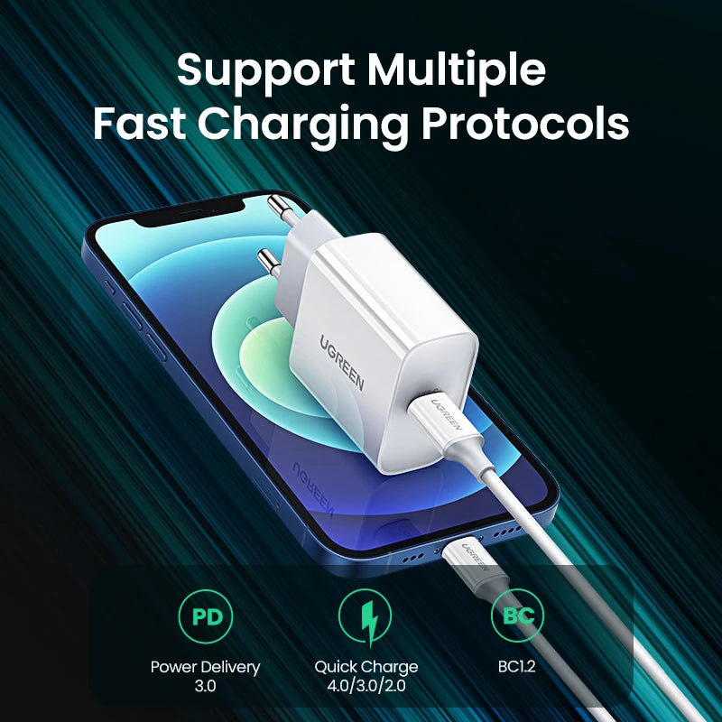 Carregador Rápido USB-C UGREEN 20W – QC 4.0 & PD