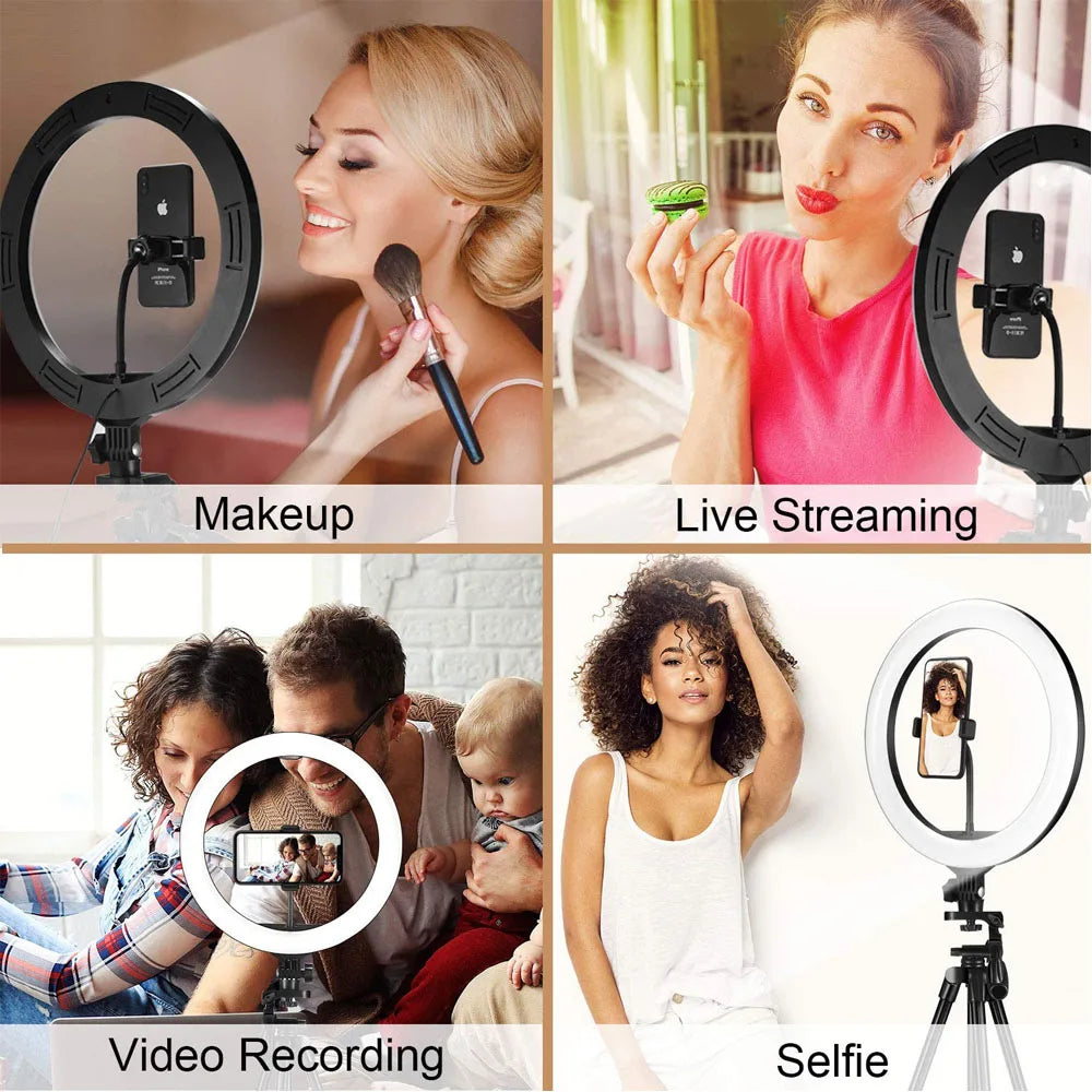 10"/13" LED Ring Light with Tripod – Dimmable USB Selfie Light for Video & Live