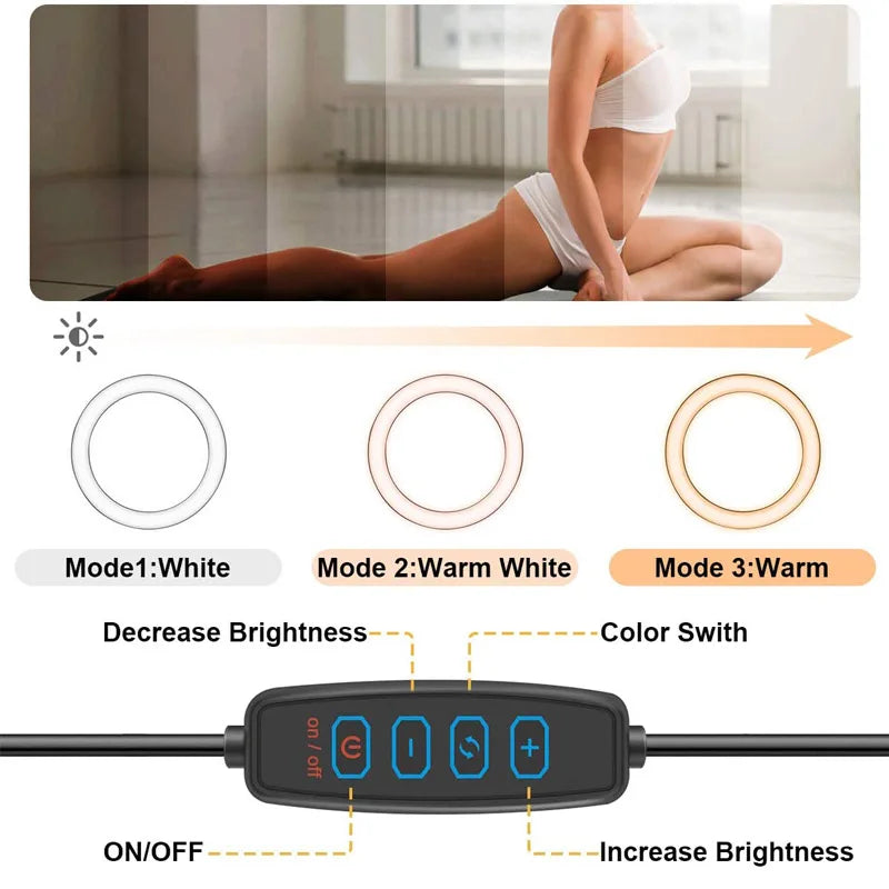 10"/13" LED Ring Light with Tripod – Dimmable USB Selfie Light for Video & Live