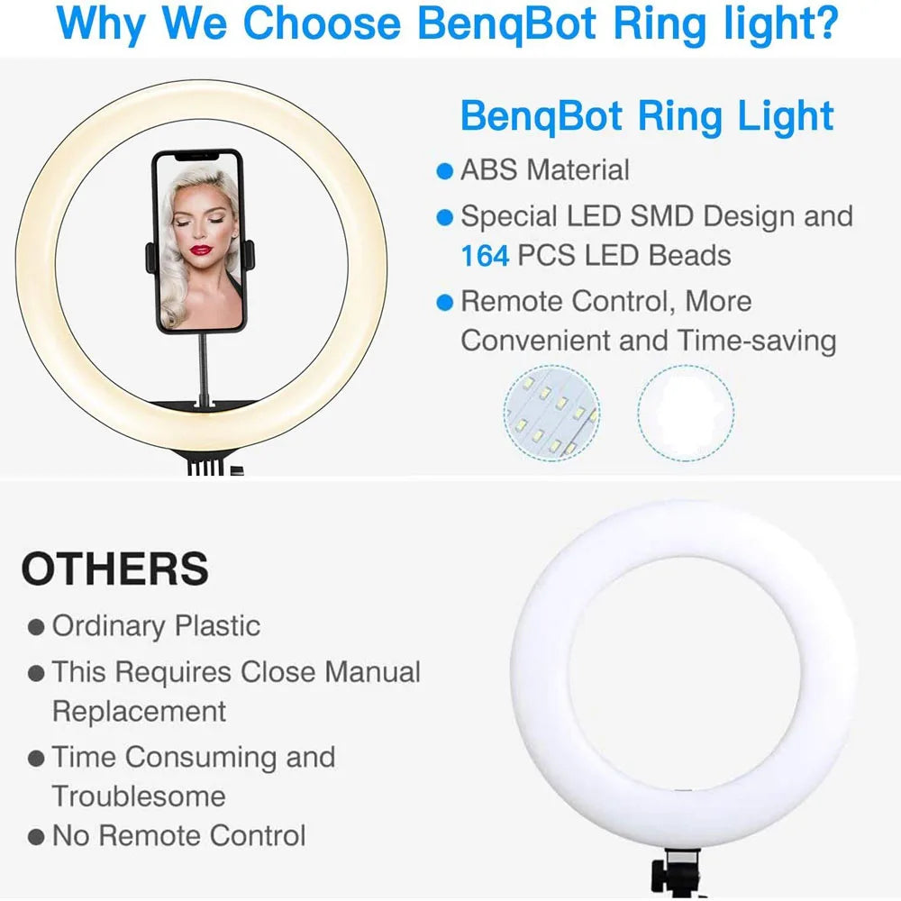 10"/13" LED Ring Light with Tripod – Dimmable USB Selfie Light for Video & Live