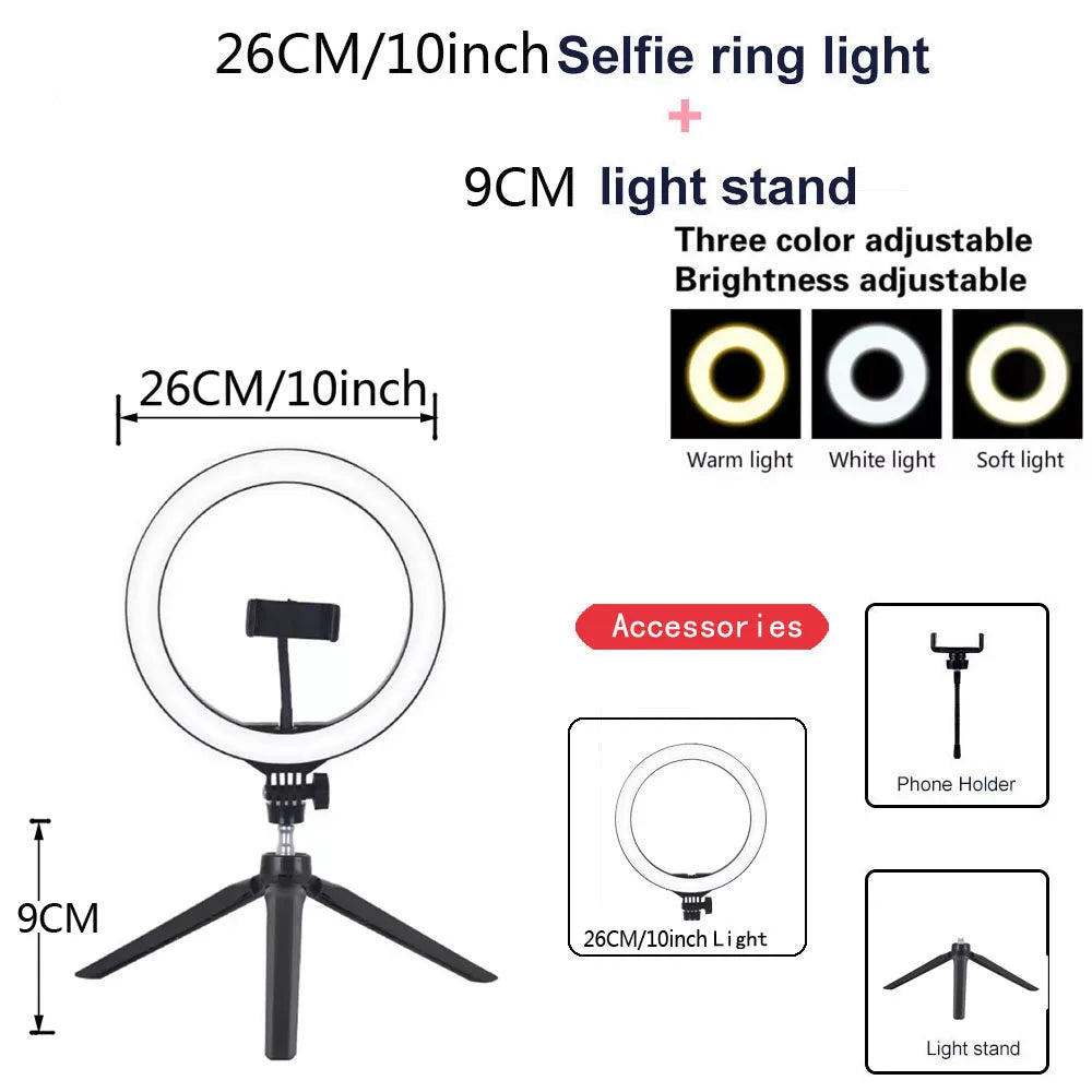 LED Ringlicht 10"/13" mit Stativ – Dimmbares USB Selfie-Licht für Video & Live