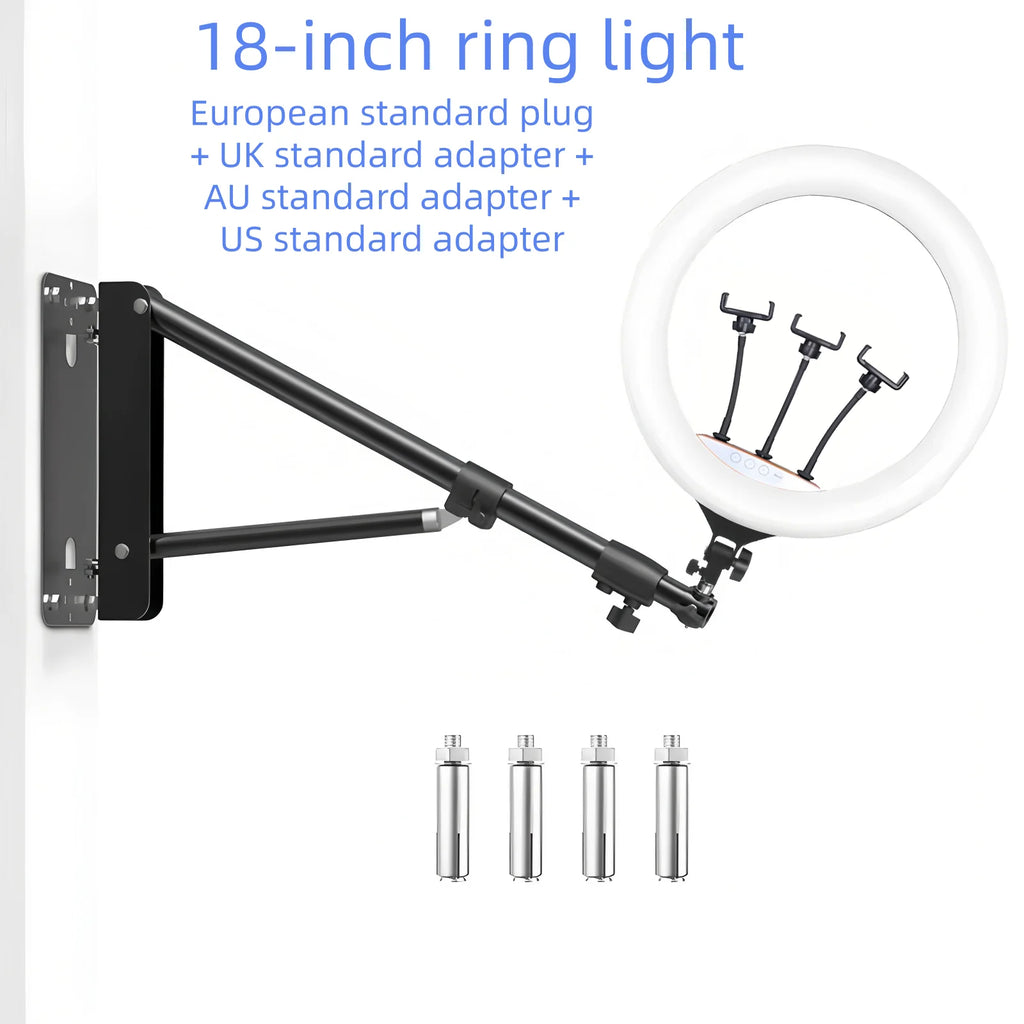 18" LED Ring Light with Wall Mount Boom Arm & Remote – Studio Lighting Kit