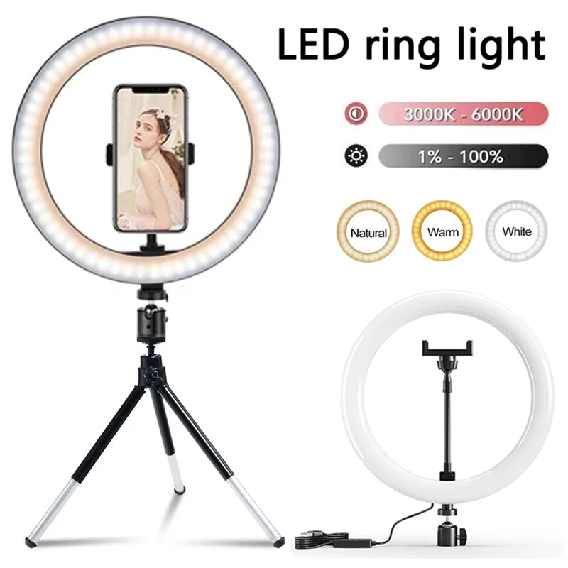 12" LED Ring Light with Tripod Stand – Dimmable USB Fill Light for YouTube & Live
