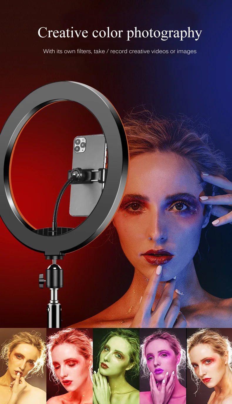 10" RGB Ring Light with Remote & Tripod – 15 Colors, Live & Studio Lighting