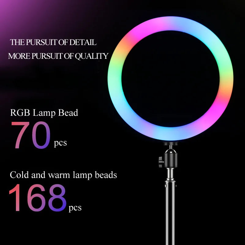 10" RGB Ring Light with Remote & Tripod – 15 Colors, Live & Studio Lighting