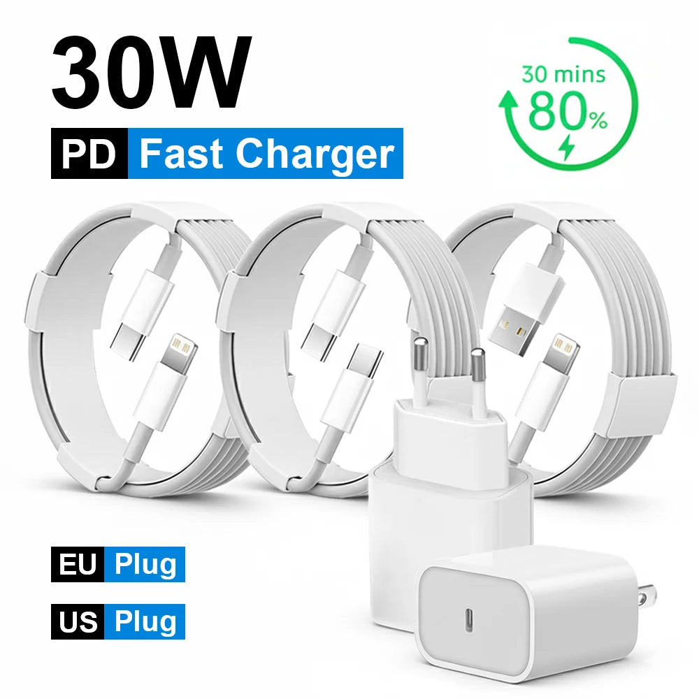 Carregador Rápido PD de 30W - Adaptador de Energia USB-C com Cabo