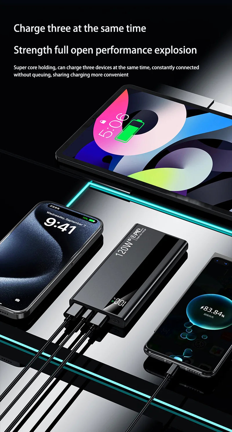 Power Bank 120W Carregamento Super Rápido Portátil