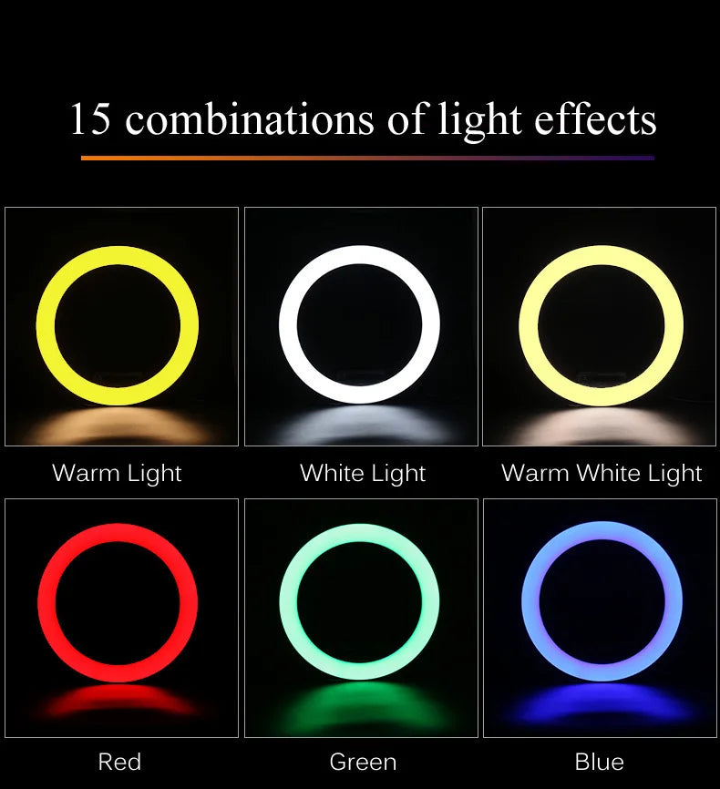 10" RGB Ring Light with Remote & Tripod – 15 Colors, Live & Studio Lighting