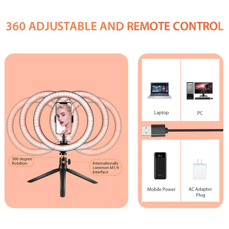 LED Selfie Ring Light with Tripod & Remote – USB Fill Light for TikTok & YouTube