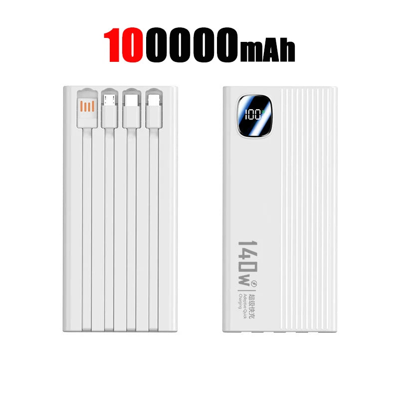 140W Super Fast Charging Power Bank - 500,000mAh with 4-in-1 Cables