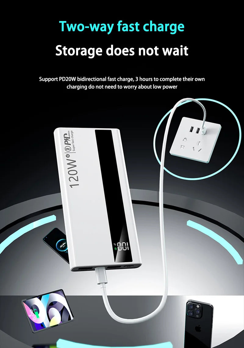 Power Bank 120W Carregamento Super Rápido Portátil