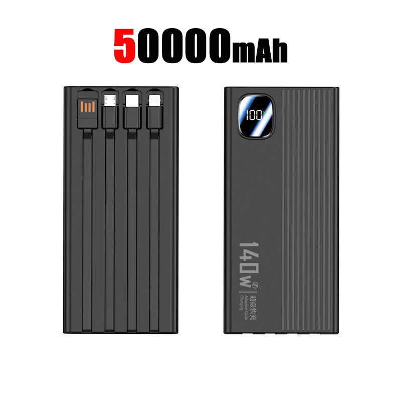 140W Super Fast Charging Power Bank - 500,000mAh with 4-in-1 Cables