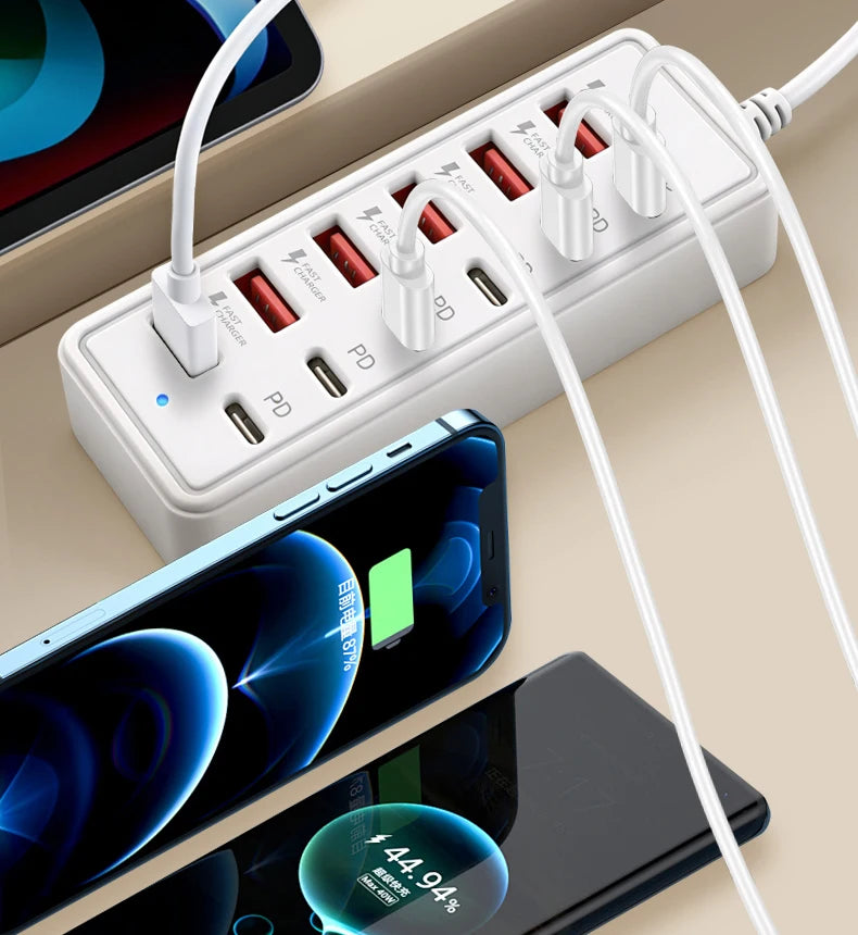 Carregador Rápido USB e USB-C de 12 Portas