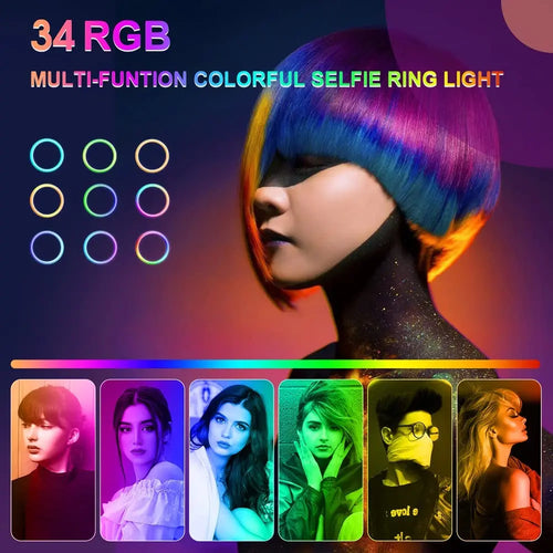 10" RGB Ring Light with Remote & Tripod – 15 Colors, Live & Studio Lighting