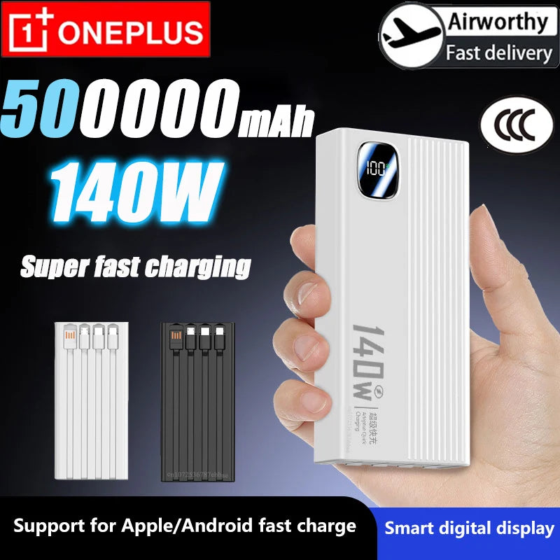 140W Super Fast Charging Power Bank - 500,000mAh with 4-in-1 Cables
