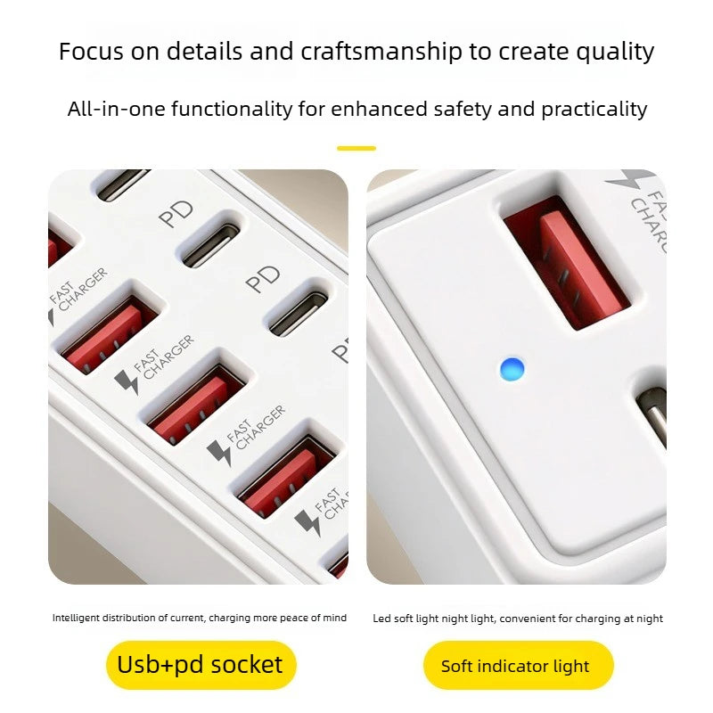Carregador Rápido USB e USB-C de 12 Portas