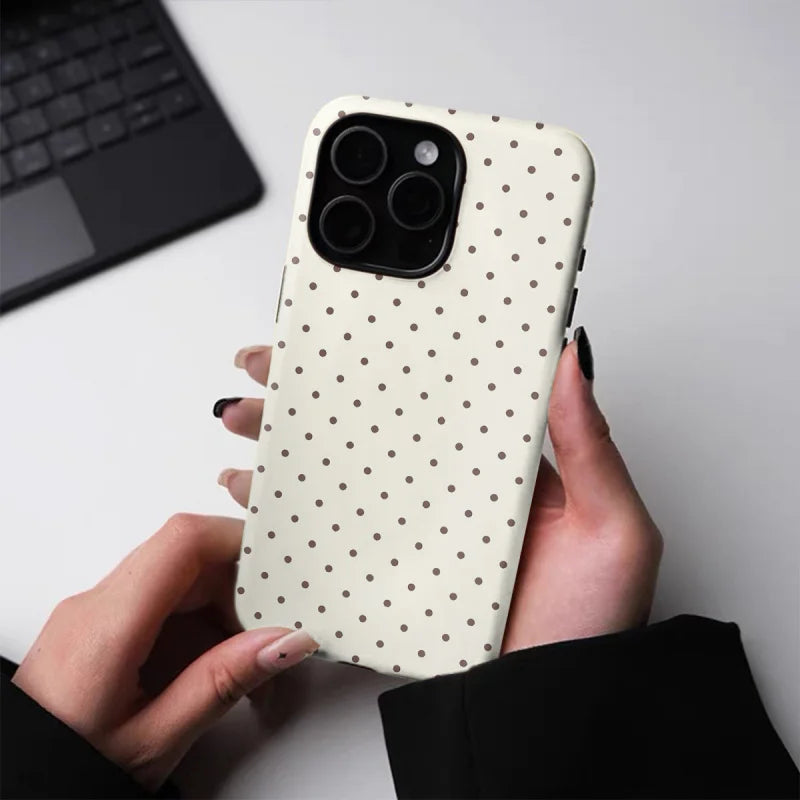 Classic White Polka Dot Phone Case – Shiny & Tough Cover