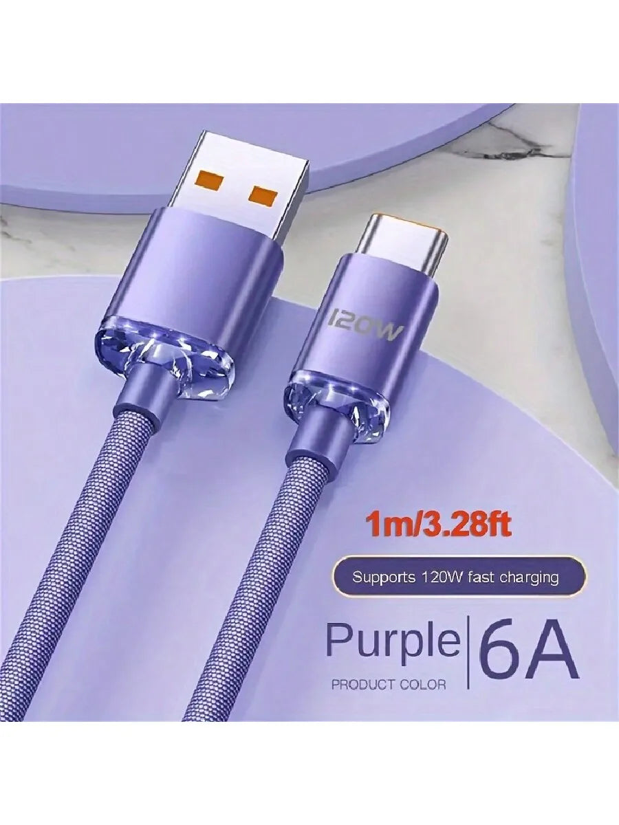 120W USB-C Fast Charging Cable – Braided Nylon Data & Charge Cord