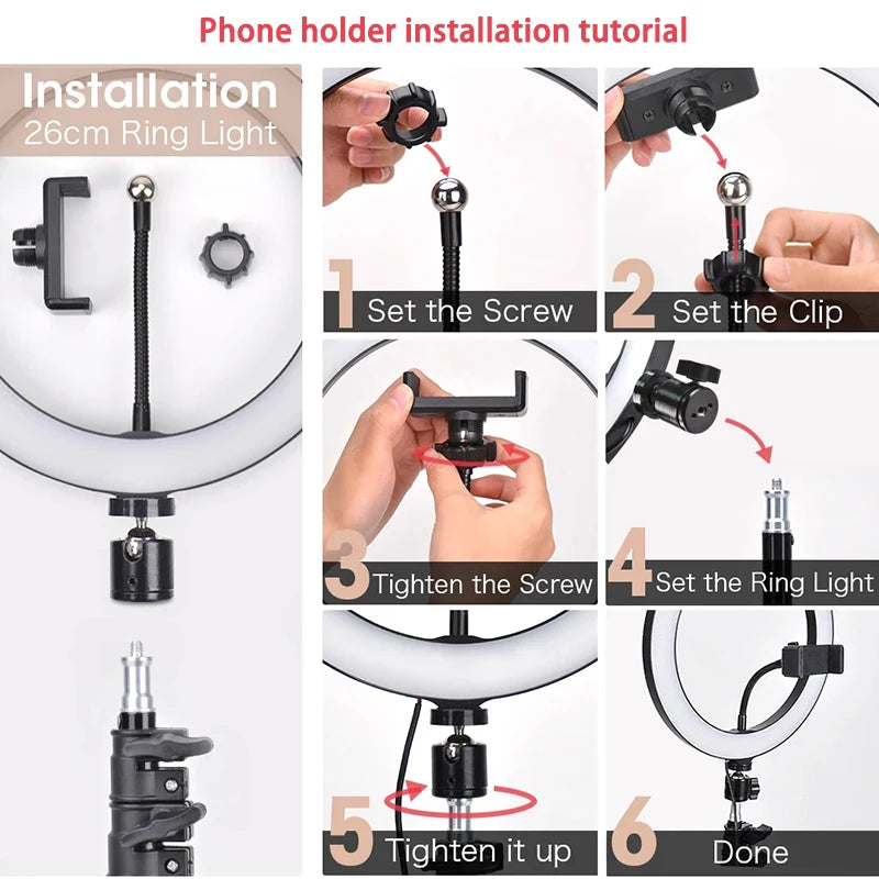 10" LED Selfie Ring Light with Mini Tripod – Dimmable Fill Light for Photography