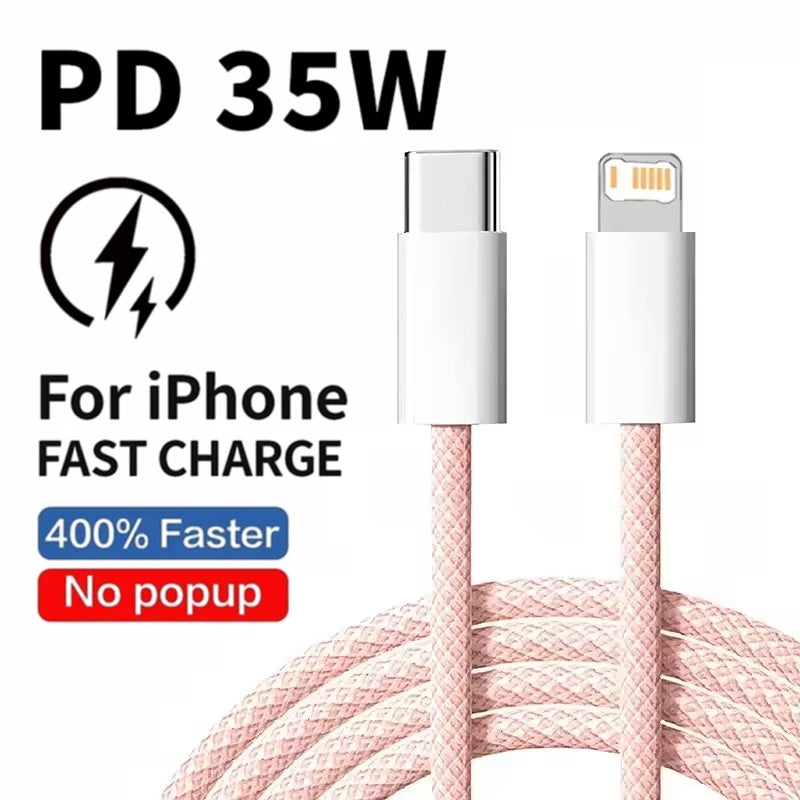 Cabo rápido PD de 35W para iPhone - USB-C trançado, 1m e 2m
