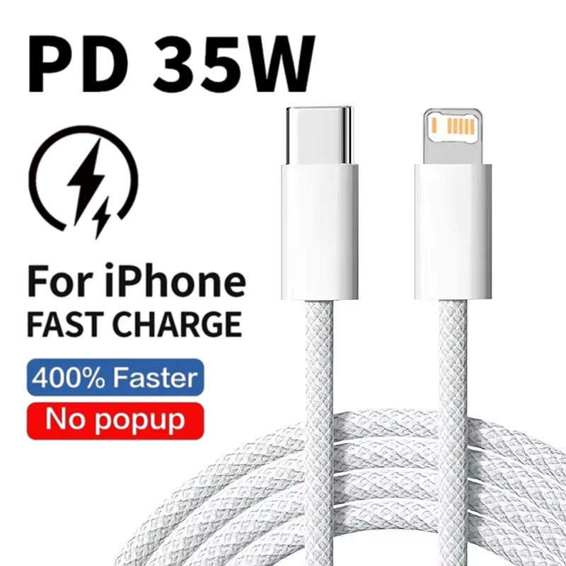Cabo rápido PD de 35W para iPhone - USB-C trançado, 1m e 2m