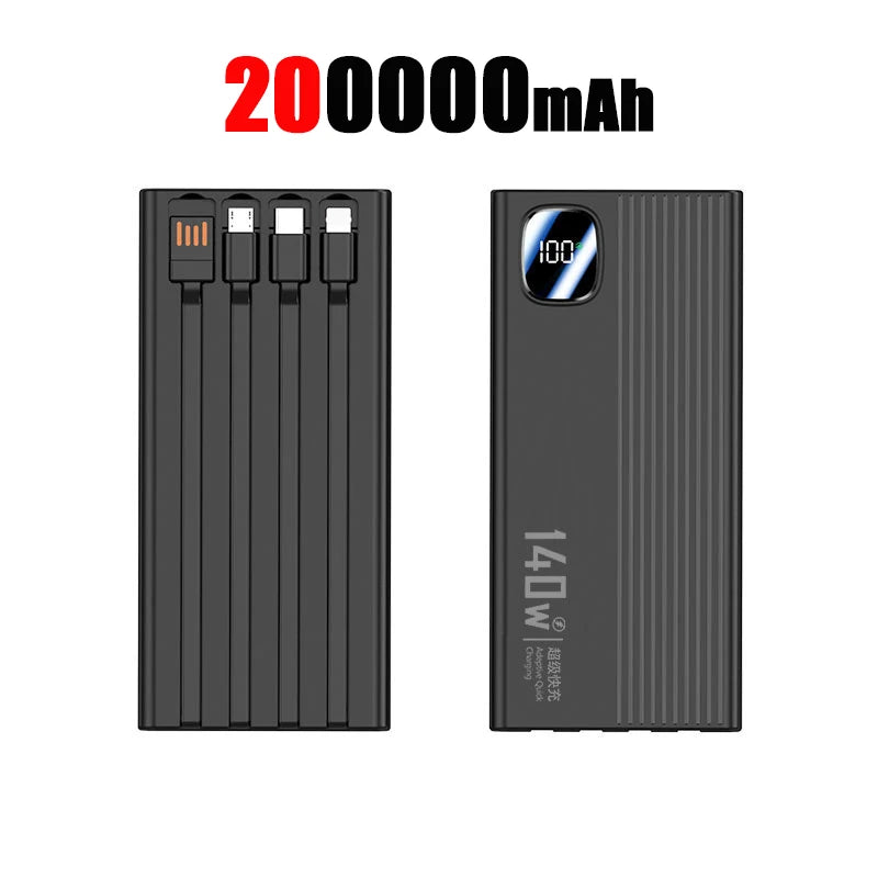 140W Super Fast Charging Power Bank - 500,000mAh with 4-in-1 Cables