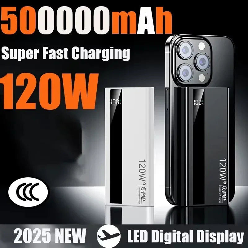 Lenovo 500000mAh 120W Portable Power Bank Large Capacity Super Fast Charge External Battery For Xiaomi Iphone 2026New