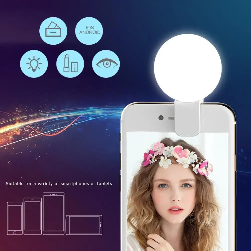 Mini Clip-On LED Selfie Ring Light – 3-Mode Dimmable Fill Light for Mobile