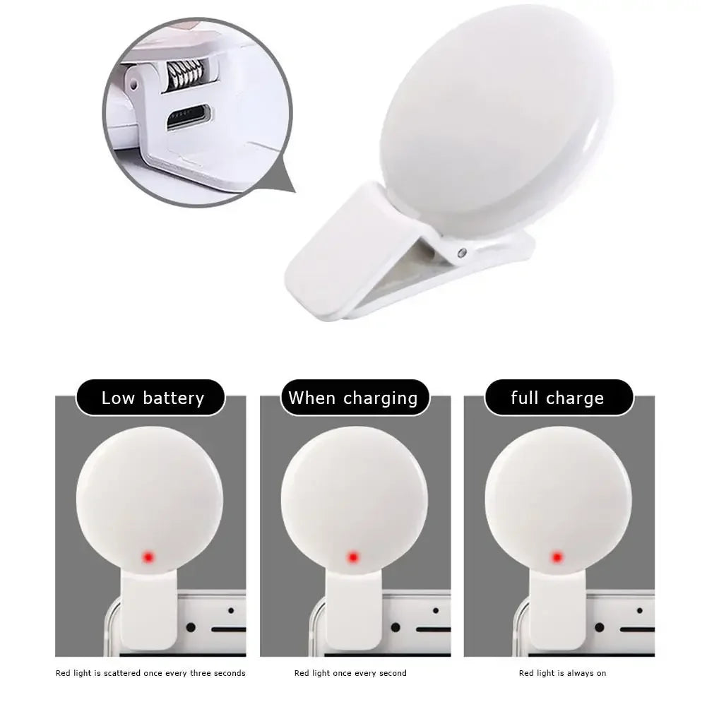 Mini Clip-On LED Selfie Ring Light – 3-Mode Dimmable Fill Light for Mobile