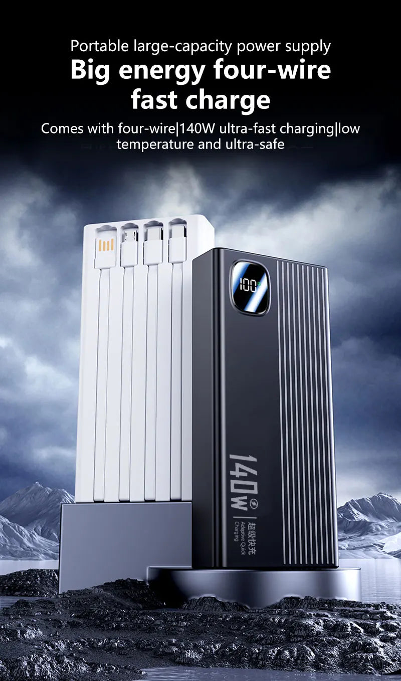 140W Super Fast Charging Power Bank - 500,000mAh with 4-in-1 Cables