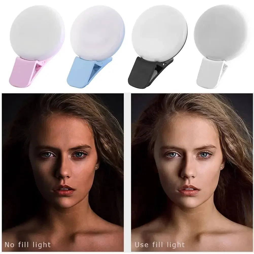 Mini Clip-On LED Selfie Ring Light – 3-Mode Dimmable Fill Light for Mobile