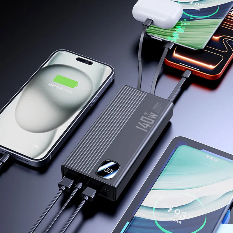 140W Super Fast Charging Power Bank - 500,000mAh with 4-in-1 Cables