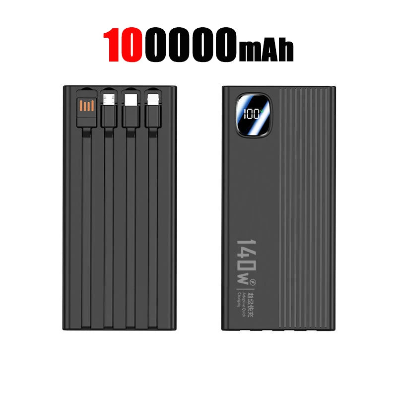 140W Super Fast Charging Power Bank - 500,000mAh with 4-in-1 Cables