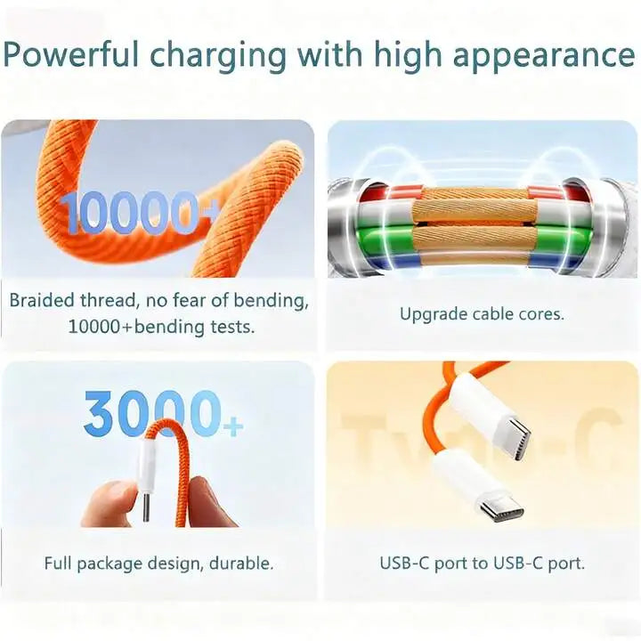 Cable USB-C to USB-C Fast Charging Cable  – Nylon Braided, 3 Lengths
