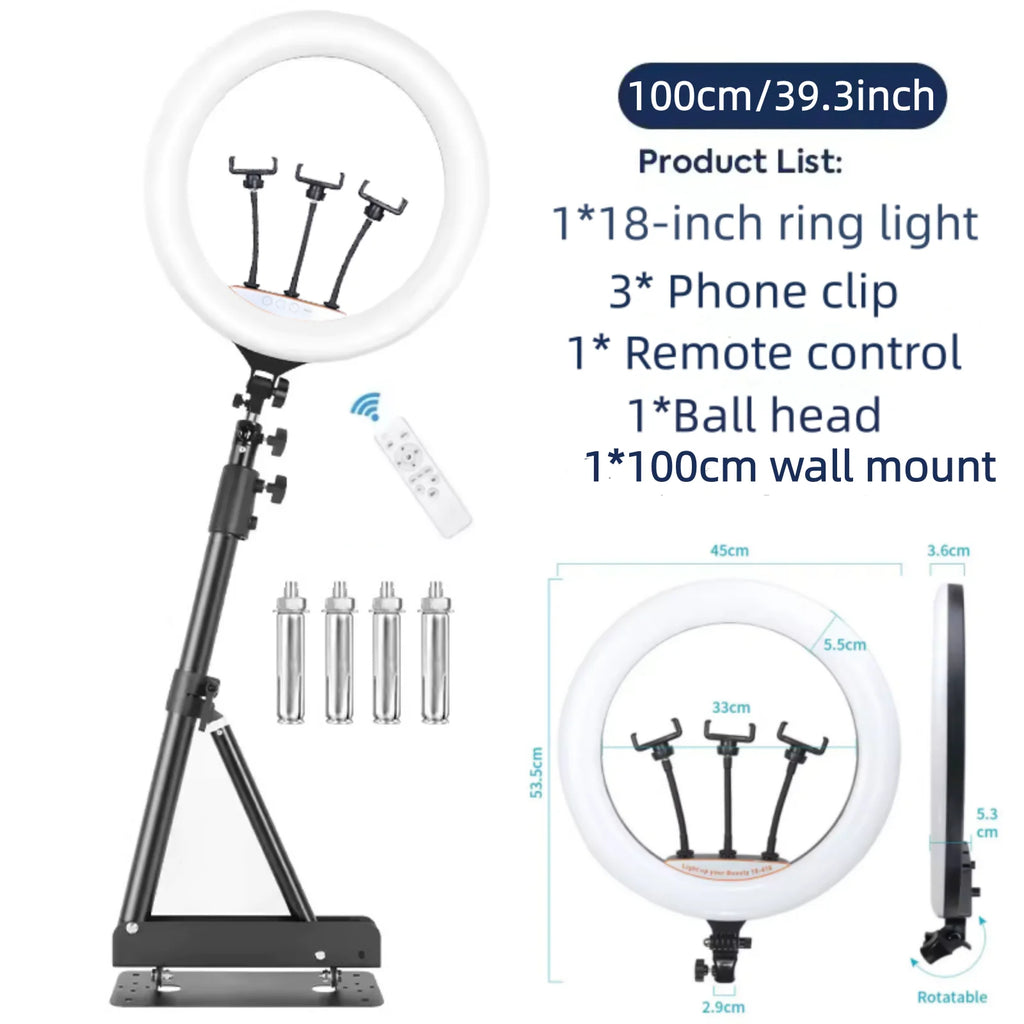 18" LED Ring Light with Wall Mount Boom Arm & Remote – Studio Lighting Kit