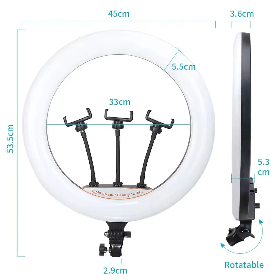 18" LED Ring Light with Wall Mount Boom Arm & Remote – Studio Lighting Kit