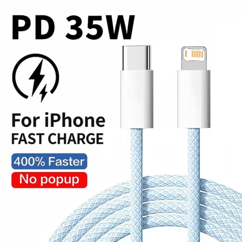 Cabo rápido PD de 35W para iPhone - USB-C trançado, 1m e 2m