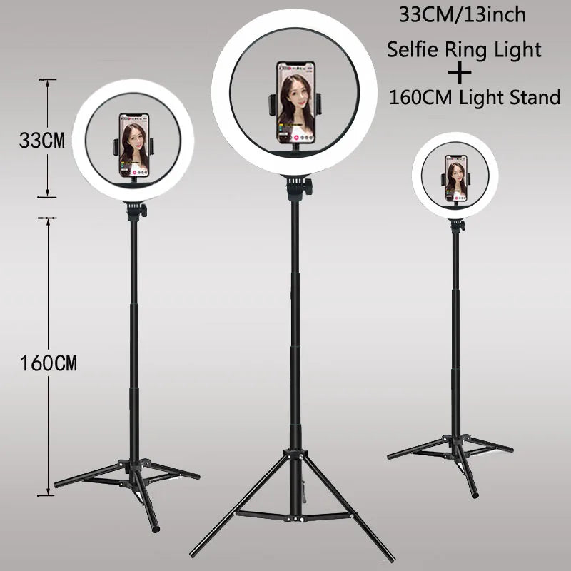 10"/13" LED Ring Light with Tripod – Dimmable USB Selfie Light for Video & Live