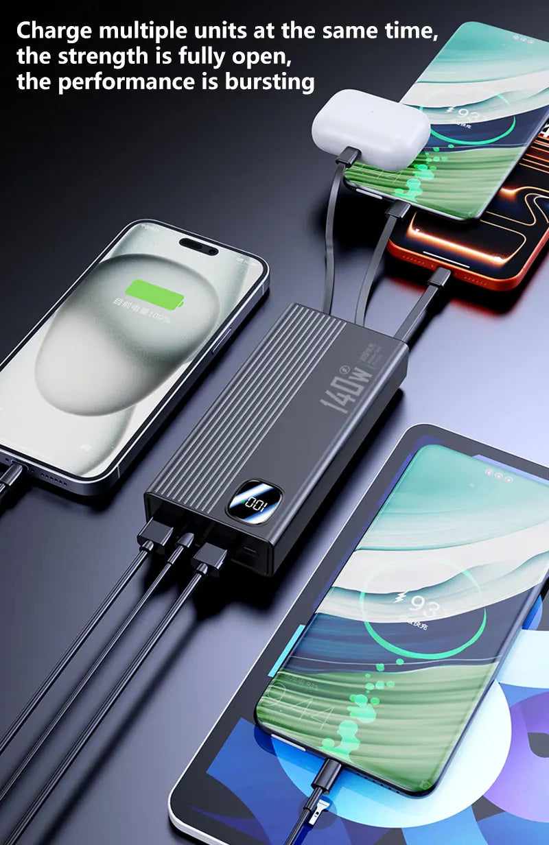140W Super Fast Charging Power Bank - 500,000mAh with 4-in-1 Cables