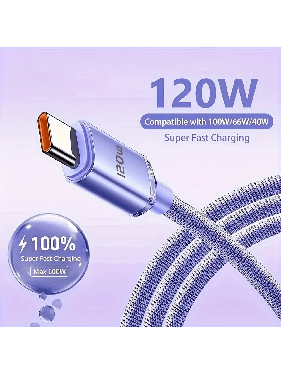 120W USB-C Fast Charging Cable – Braided Nylon Data & Charge Cord