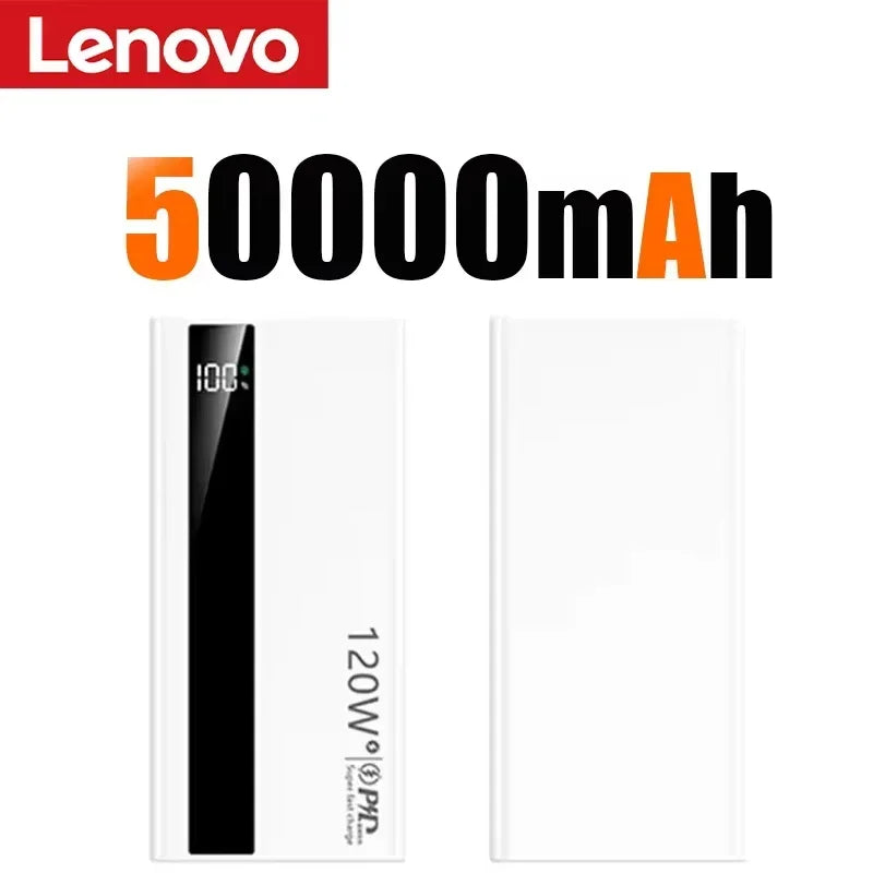 Lenovo 500000mAh 120W Portable Power Bank Large Capacity Super Fast Charge External Battery For Xiaomi Iphone 2026New