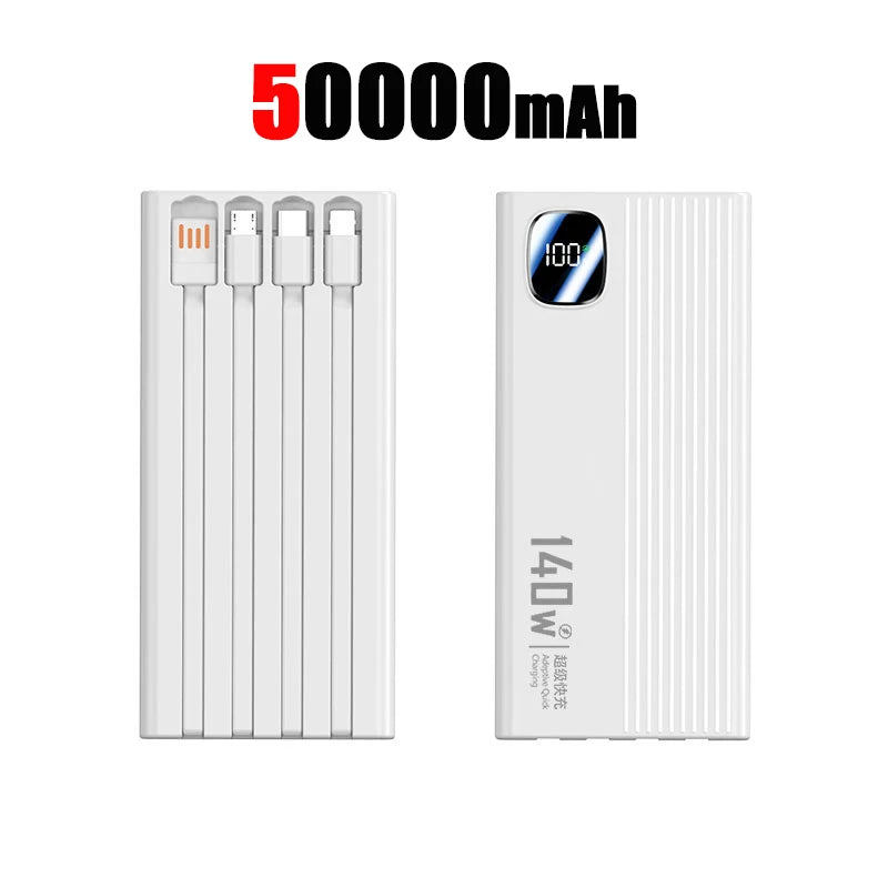 140W Super Fast Charging Power Bank - 500,000mAh with 4-in-1 Cables