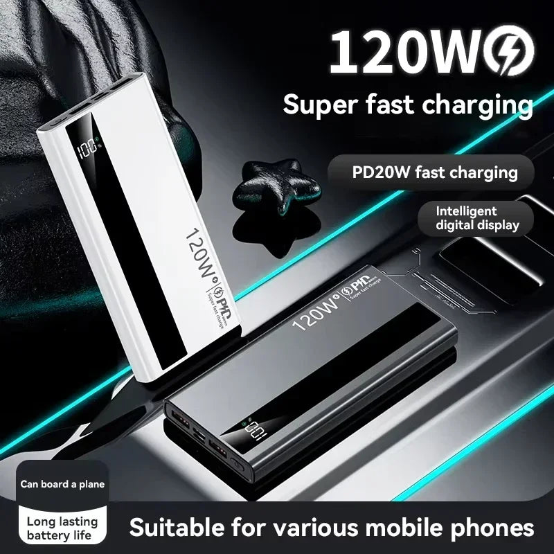 Lenovo 500000mAh 120W Portable Power Bank Large Capacity Super Fast Charge External Battery For Xiaomi Iphone 2026New