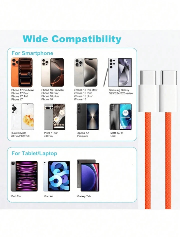 Cable USB-C to USB-C Fast Charging Cable  – Nylon Braided, 3 Lengths